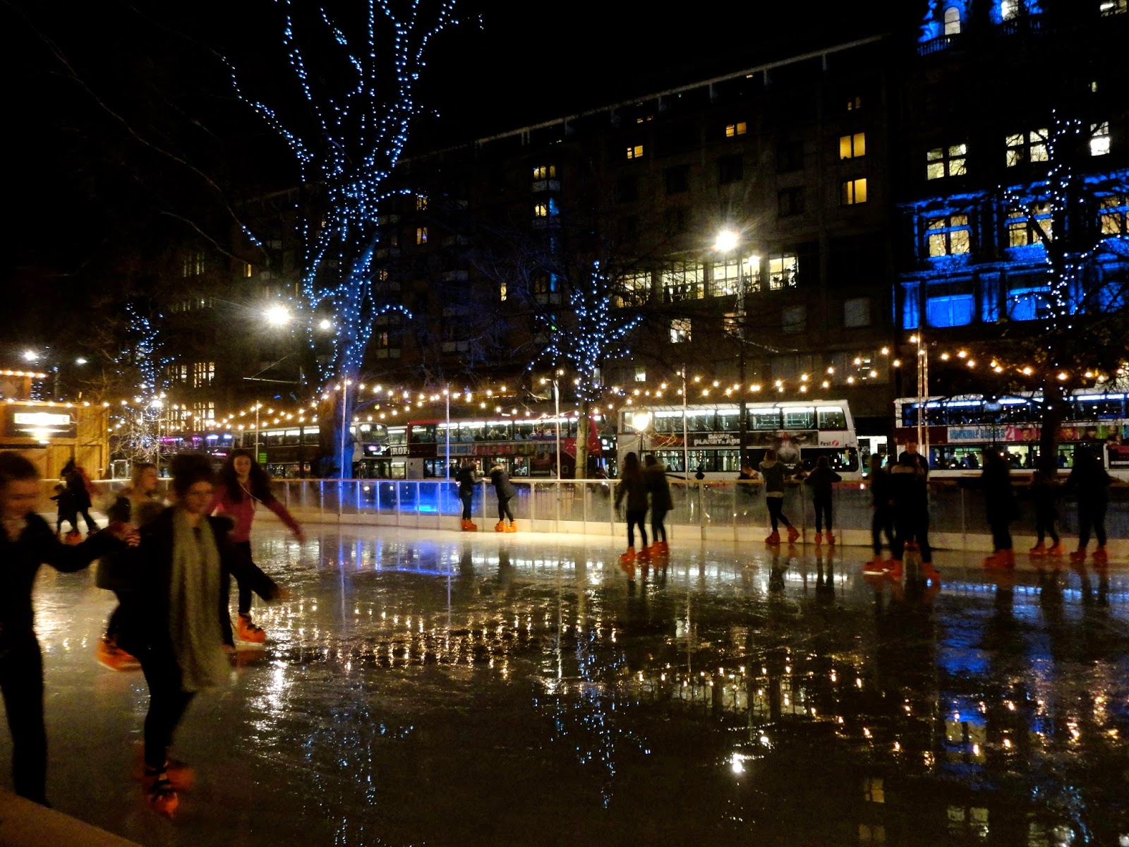 Ice skating rink in Edinburgh Winter Wonderland at Christmas in Princes Street Gardens