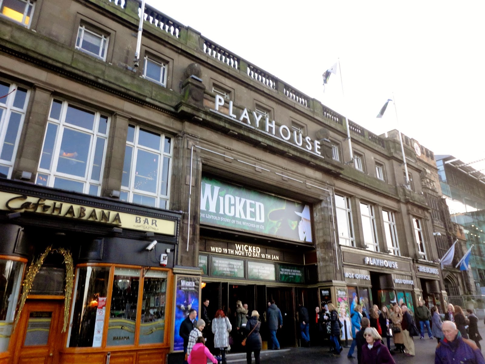 Exterior of Edinburgh Playhouse theatre, showing Wicked the Musical