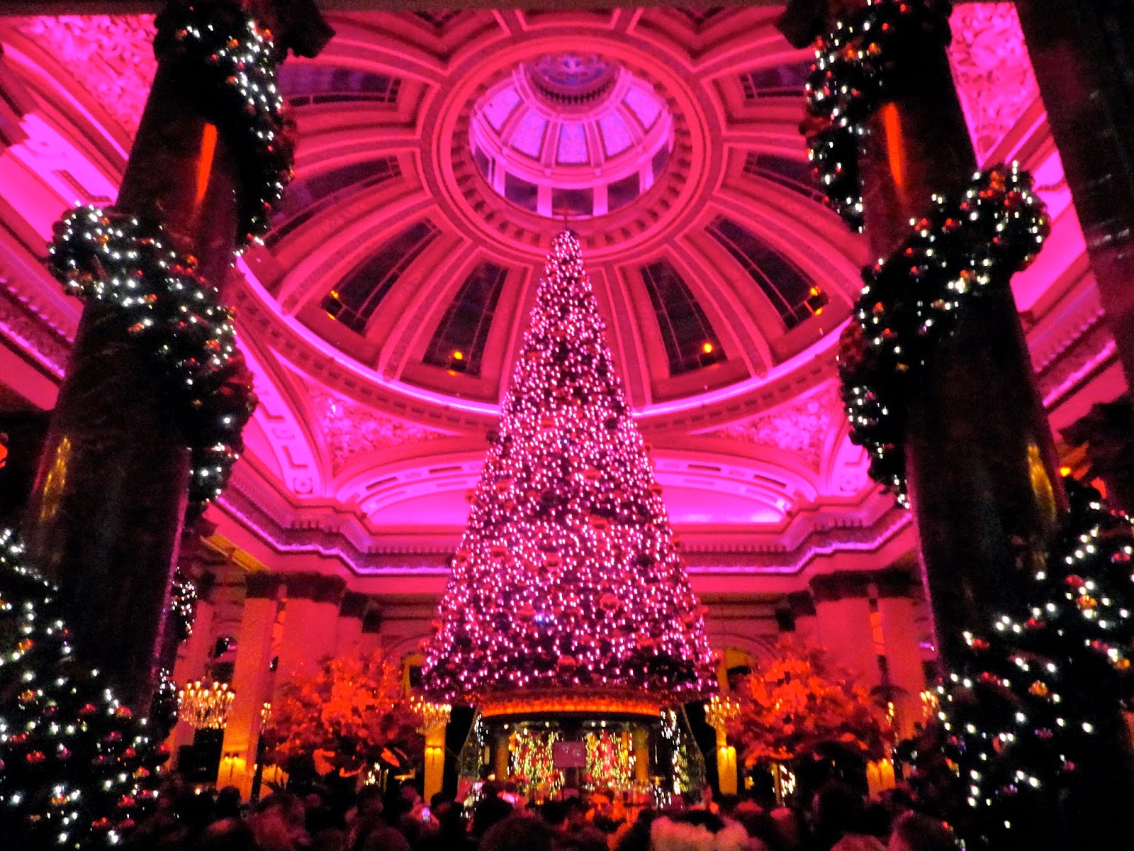 Christmas tree & lights inside The Dome Restaurant in Edinburgh