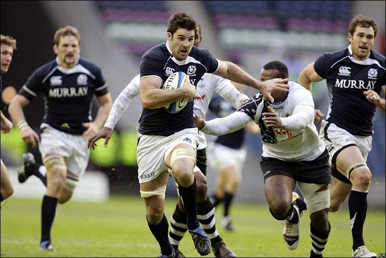 Scotland rugby team scoring a try