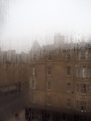 Rainy scene looking out the window on an afternoon in Edinburgh