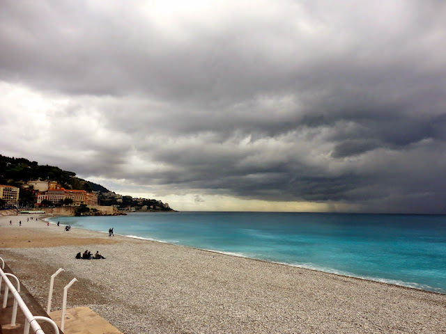 Beach / Plage de Nice in the rain, France