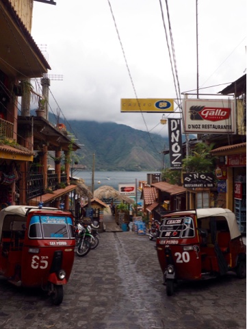 Tuk tuks in the street in San Pedro La Laguna, Guatemala