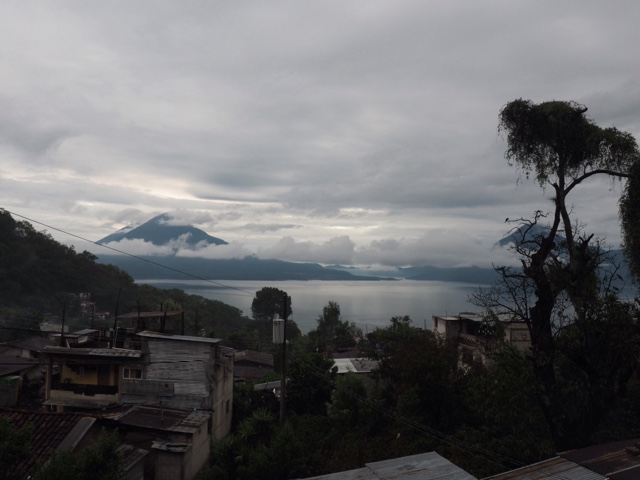 View of Lake Atitlán and volcanoes from San Jorge La Laguna, Guatemala