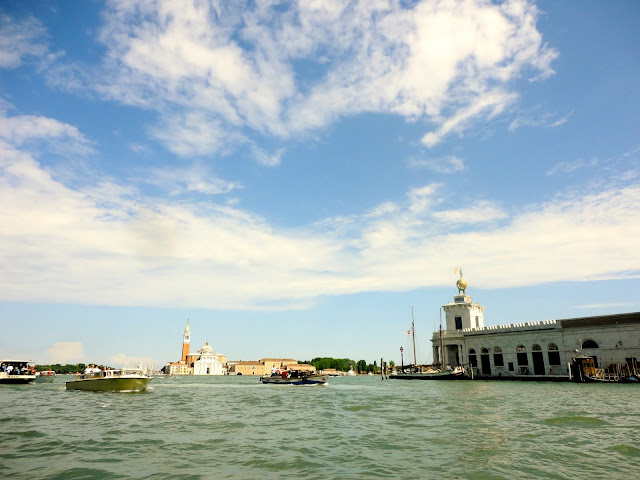 Looking out to the Venetian Lagoon from a gondola, Venice, Italy