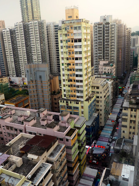 View of Ladies Market and the skyscrapers of Mongkok, Kowloon, Hong Kong