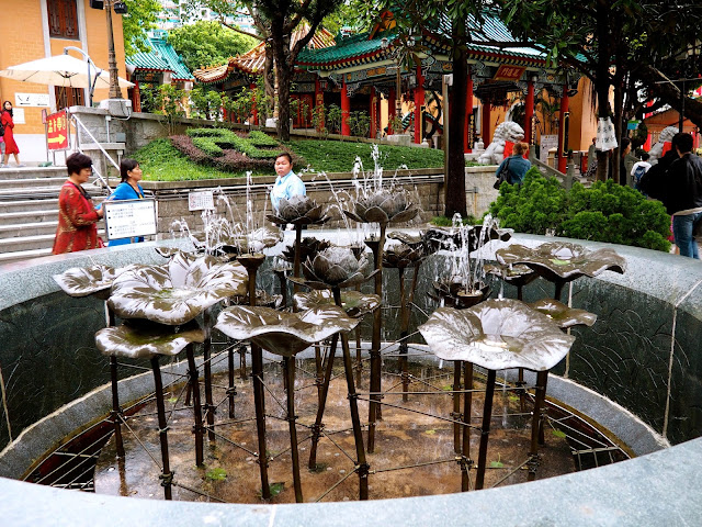 Lotus flower / lily pad metal fountain at Sik Sik Yuen Wong Tai Sin Temple, Hong Kong