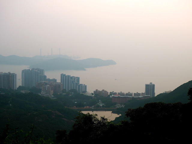 View of Hong Kong island, inc reservoir, at sunset from The Peak