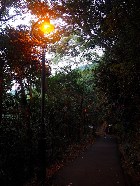 The Peak Circle Walk trail, with lamp post in the evening