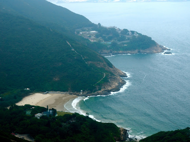 Close up view of Big Wave Bay Beach from Shek O Peak on Dragon's Back trail, Hong Kong Island