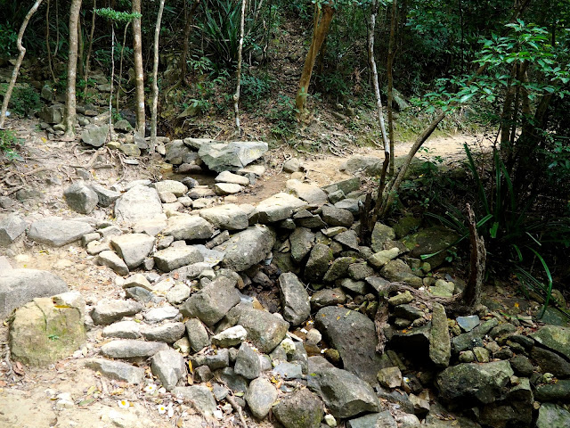 Rocky waterfall on the forest path of Dragon's Back, Hong Kong Island