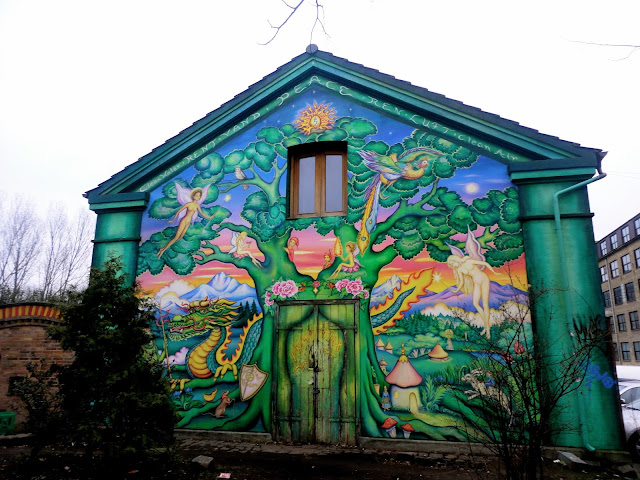 Colourful mural outside Christiania, Copenhagen, Denmark