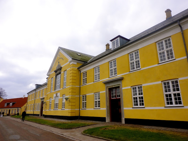 Colourful buildings in the grounds of Kronborg Castle, Helsingor, Copenhagen, Denmark