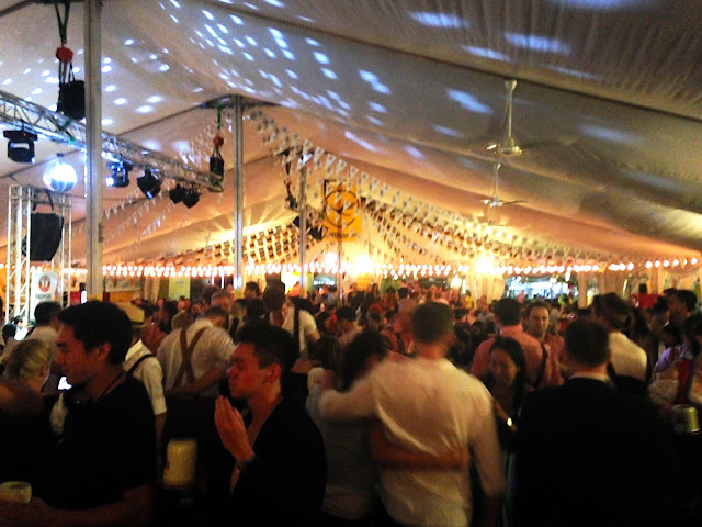 Inside the tent at Marco Polo German Bierfest, TST, Hong Kong on Halloween
