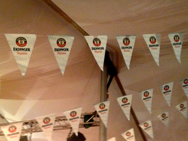 Flag bunting inside the tent at Marco Polo German Bierfest, TST, Hong Kong on Halloween