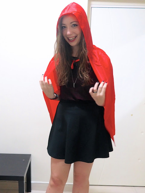 Fright Nights | Little Red Riding Hood fancy dress outfit of red hooded cape, dark red top & black skater skirt