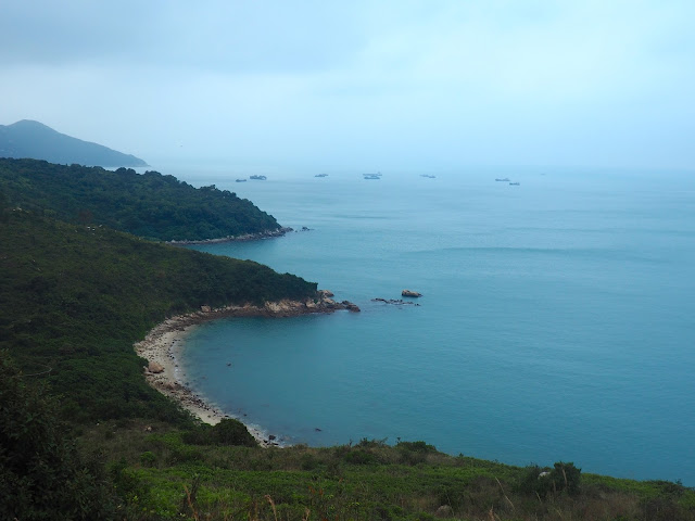 View of coastline and ocean to the south from the Lookout Pavilion on the Family Trail walk, Lamma Island, Hong Kong