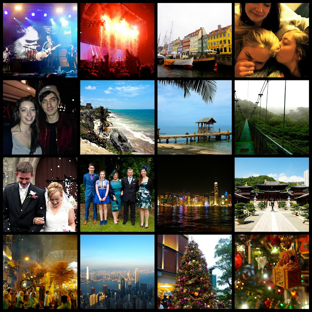 Collage of images from my 2015, including concerts, trips to Copenhagen & Central America, family wedding, moving to Hong Kong, and Christmas