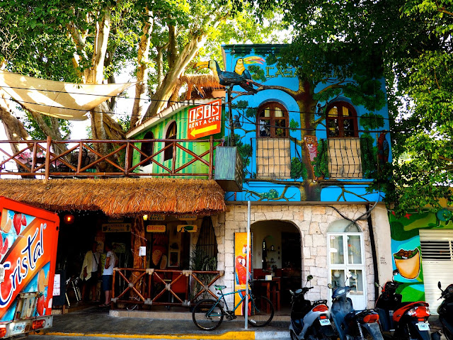 Colourful paintings on the walls of a hostel in Playa del Carmen, Mexico