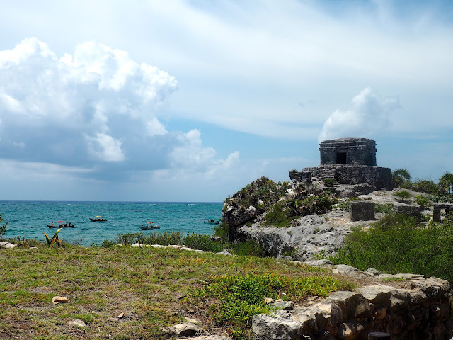 Tulum ruins, with the ocean beyond the cliff-side, Mexico