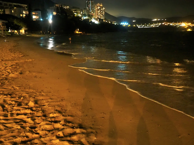 Waves on Stanley beach at night, Hong Kong