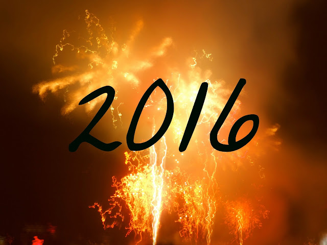 2016 text on fireworks background