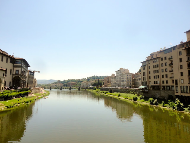 View of the River Arno from the Ponte Vecchio (bridge) in Florence, Italy