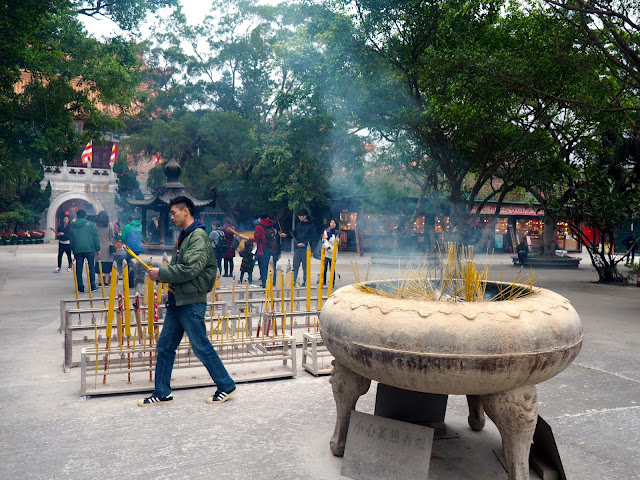 Incense sticks burning outside Po Lin Monastery, Ngong Ping, Lantau Island, Hong Kong