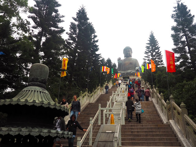 View of Big Buddha/ Tian Tan Buddha from halfway up the stairs, Ngong Ping, Lantau Island, Hong Kong