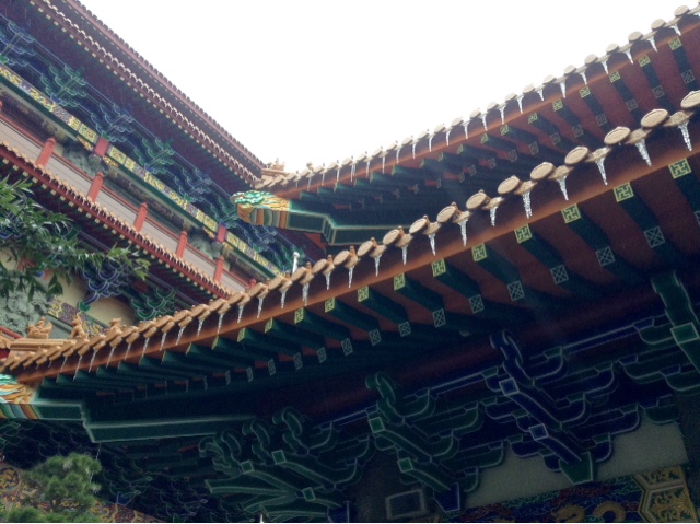 Icicles on the roof of the temples at Po Lin Monastery, Lantau Island, Hong Kong