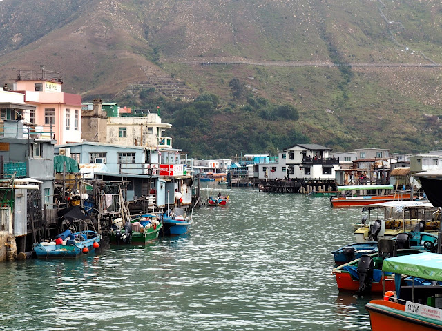 View of the fishing boats and stilt houses in the water in Tai O fishing village, Lantau Island, Hong Kong