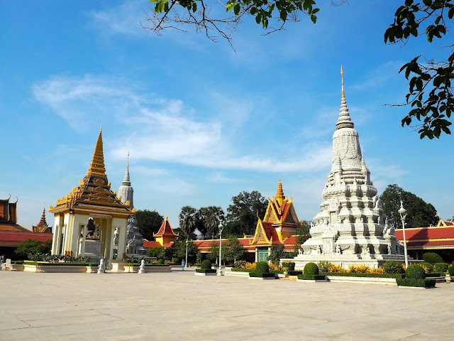 Courtyard outside the Silver Pagoda in the Royal Palace complex in Phnom Penh, Cambodia
