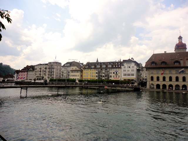 Buildings by the Reuss river in Lucerne, Switzerland