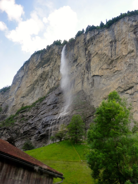 Waterfall coming down the mountain, near Lauterbrunnen, Switzerland