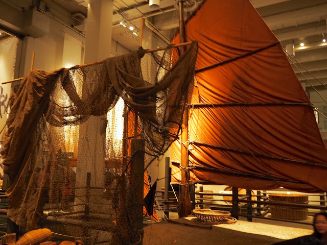 Traditional fishing boat replica on display in the Hong Kong Museum of History