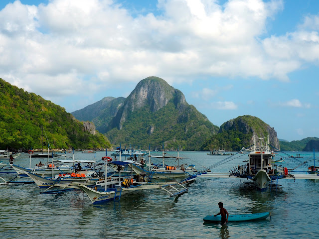 Boats in the bay at El Nido town, Palawan, Philippines