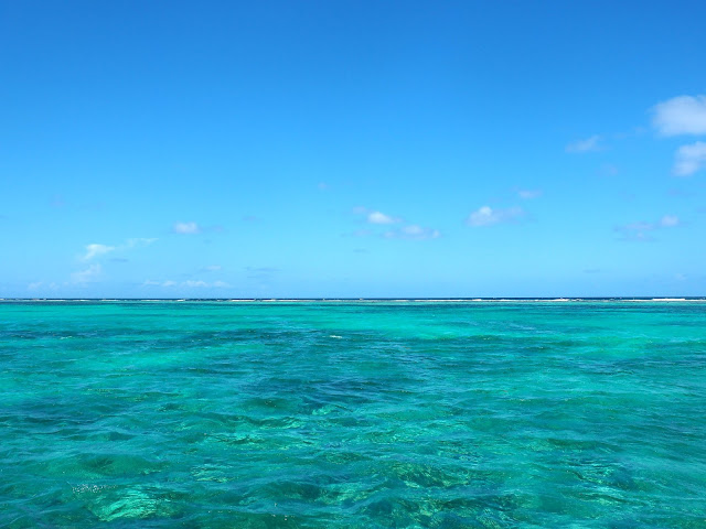 Blue skies and turquoise ocean lagoon around Caye Caulker, Belize