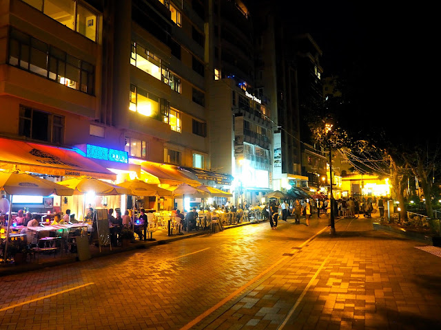 Main street in Stanley at night, Hong Kong