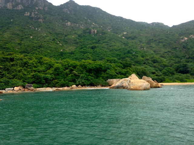 Secluded beach on Lamma Island, Hong Kong, as seen from junk boat