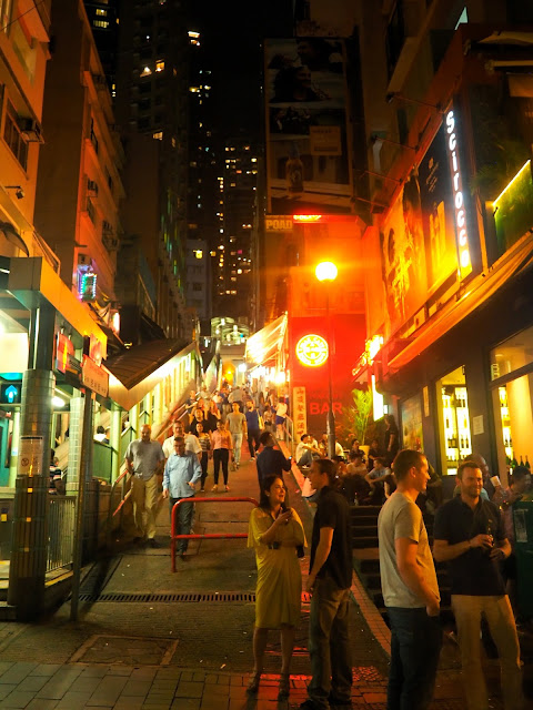 Soho (Shelley Street with Mid-Levels Escalator) at night, Central, Hong Kong