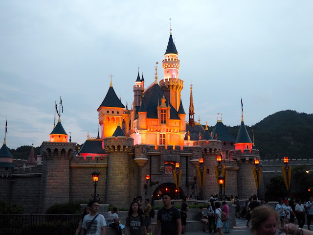 Sleeping Beauty Castle lights at night | Disneyland Hong Kong