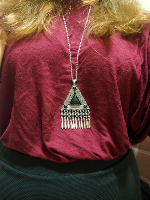 Inverted | outfit jewellery details of large black and silver triangle long pendant necklace