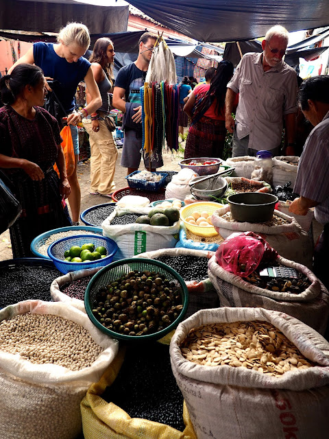 Foods for sale at the Chichicastenango market, Guatemala