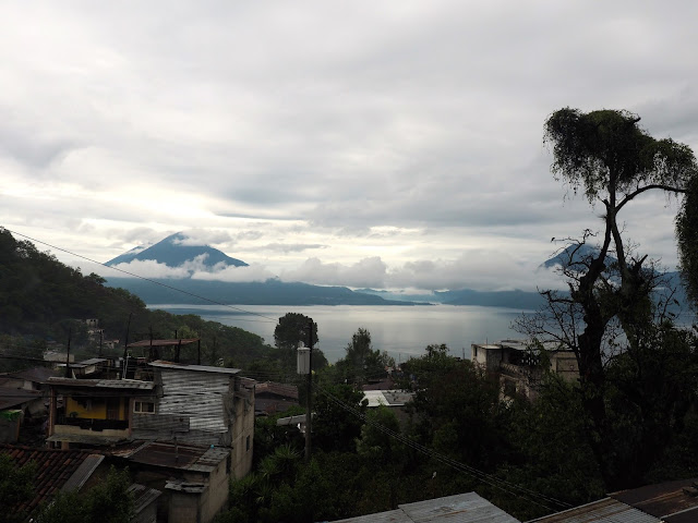 View from the homestay bedroom window, looking over San Jorge La Laguna and Lake Atitlan, Guatemala