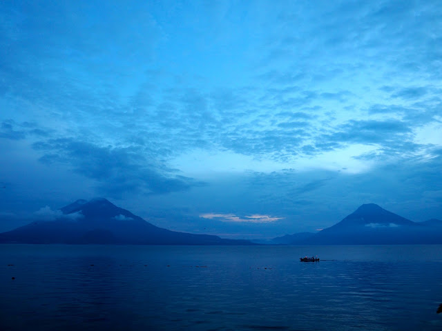 Sunset over the volcanoes of Lake Atitlan, Guatemala