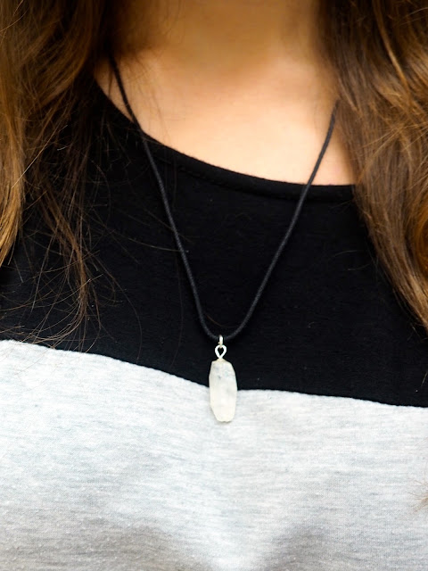 Thundercloud | outfit jewellery details of small clear/white crystal pendant necklace