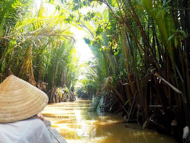 Sailing through the jungle up rivers of the Mekong Delta, Vietnam