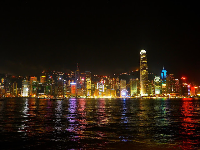 View of Hong Kong island skyline at night from Tsim Sha Tsui Promenade