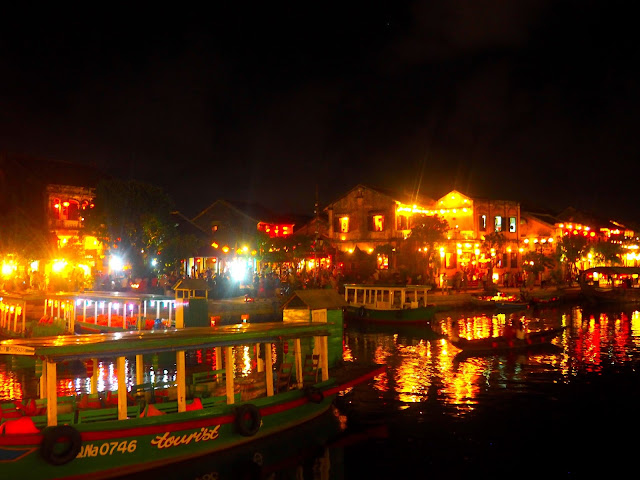 Hoi An river front lit up at night, Vietnam