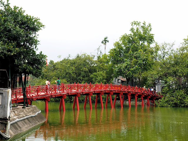 Red Huc Bridge on Hoan Kiem Lake in Hanoi, Vietnam